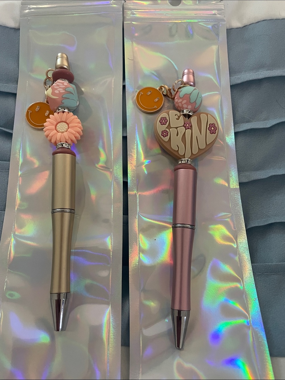 Handmade - Set of 2 Decorative Charm Pens — Pink & Gold